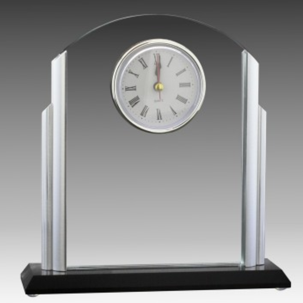 Polished Chrome Glass Mantle Clock With Black Base 7’’ - GLCK2919