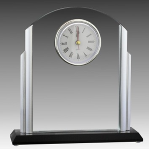 Polished Chrome Glass Mantle Clock With Black Base 7’’ - GLCK2919
