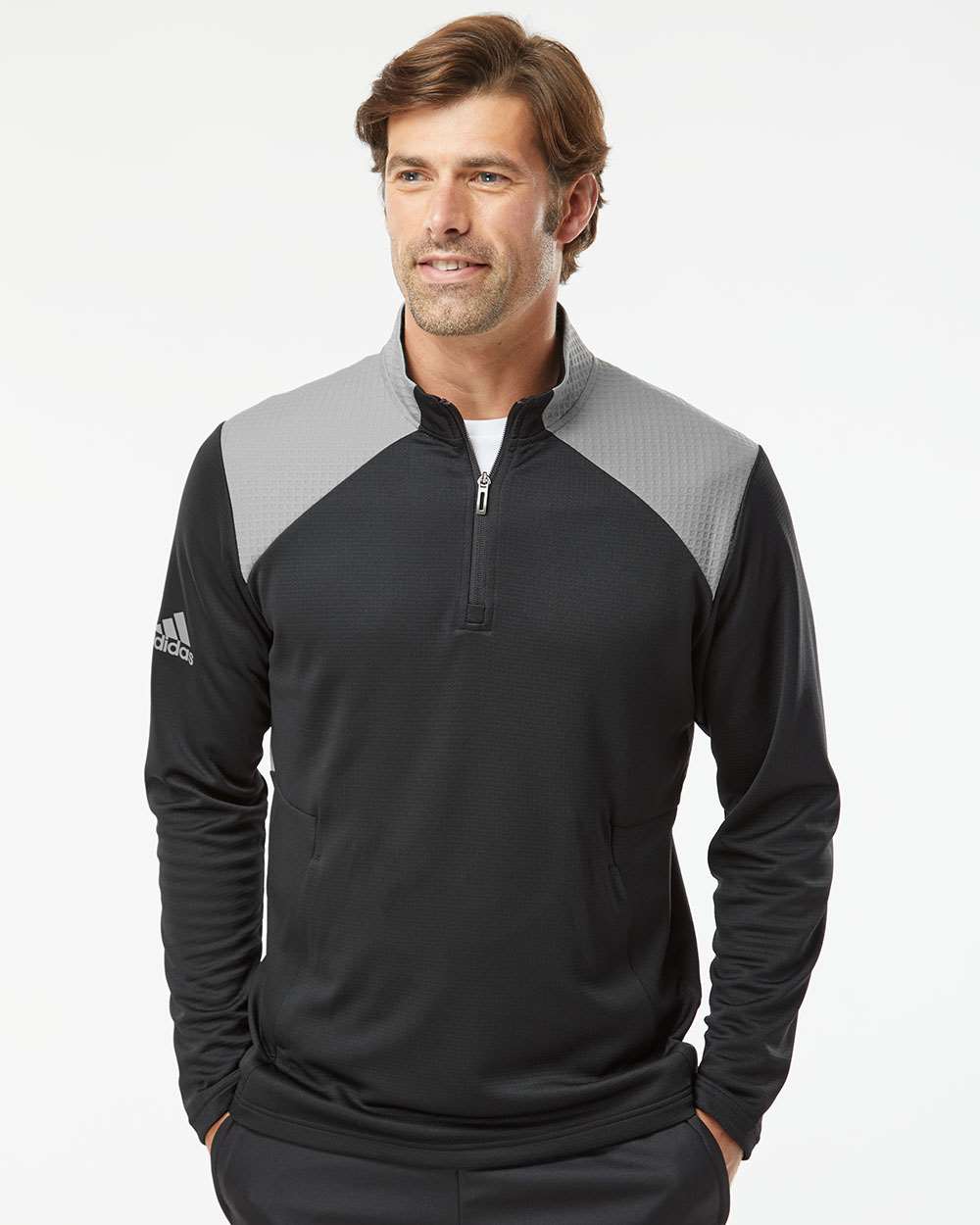 Textured Mixed Media Quarter-Zip Men’s Pullover - Adidas A532