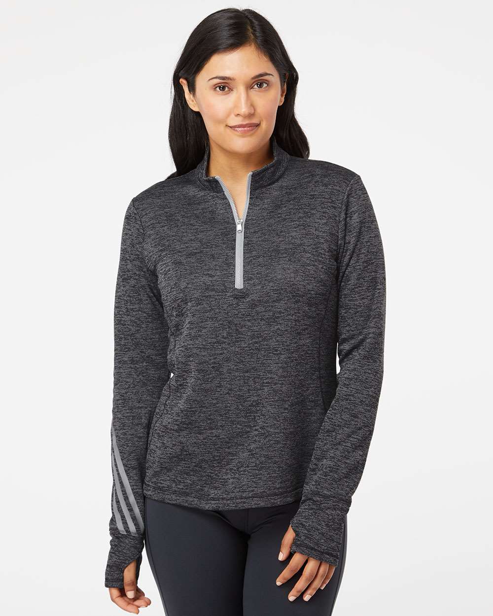 Brushed Terry Heathered Quarter-Zip Ladies Pullover - Adidas A285