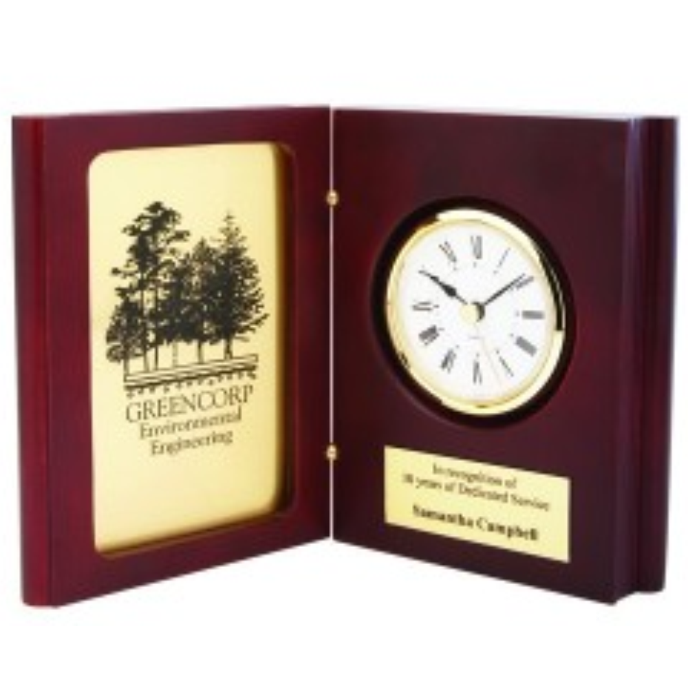 Rosewood Book Clock With Gold - DA9361