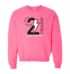 Rock Your Body - 2 Year Biker Gang - Heavy Blend Crewneck Sweatshirt - Safty Pink - Gildan 18000